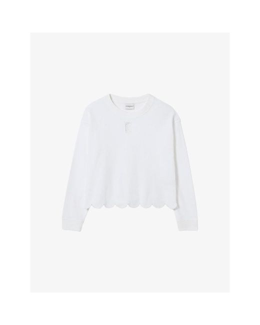 Claudie Pierlot White Branded Scalloped-Hem Cotton-Jersey Sweatshirt
