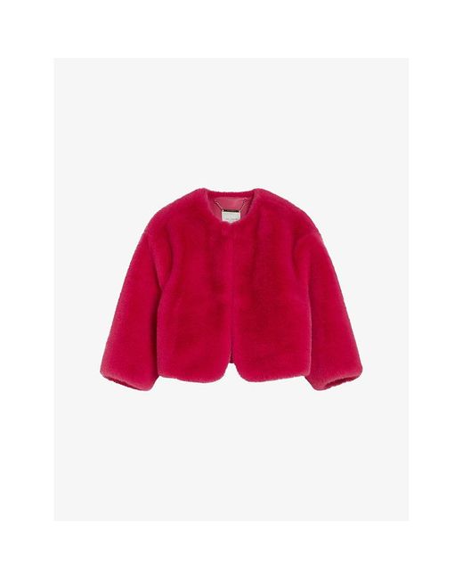 Ted Baker Silina Cropped Faux-fur Jacket in Red | Lyst