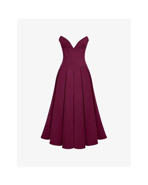 House Of Cb Purple Lady Plunge-Neck Stretch-Cotton Midi Dress