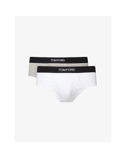 Tom Ford Black Mid-Rise Branded Pack Of Two Stretch-Cotton Briefs for men