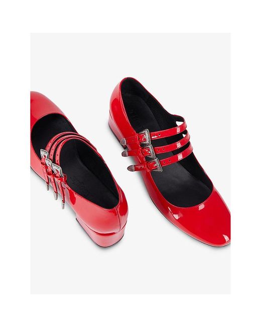 The Kooples Red Buckle-Embellished Leather Mary Jane Heels