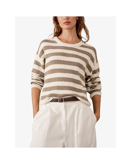 The White Company White Striped Relaxed-Fit Cotton-Blend Jumper
