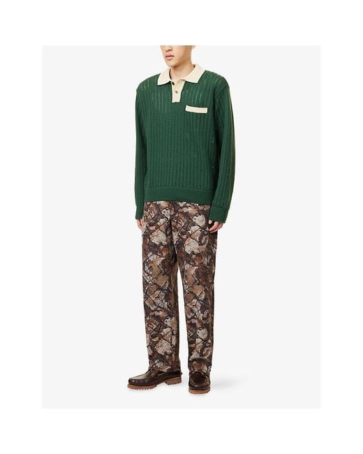 Obey Green Jasper Cotton-Blend Polo Knitted Sweater for men