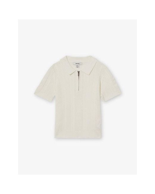 Reiss White Texas Half-Zip Short-Sleeve Knitted Polo 9-13 Years for men