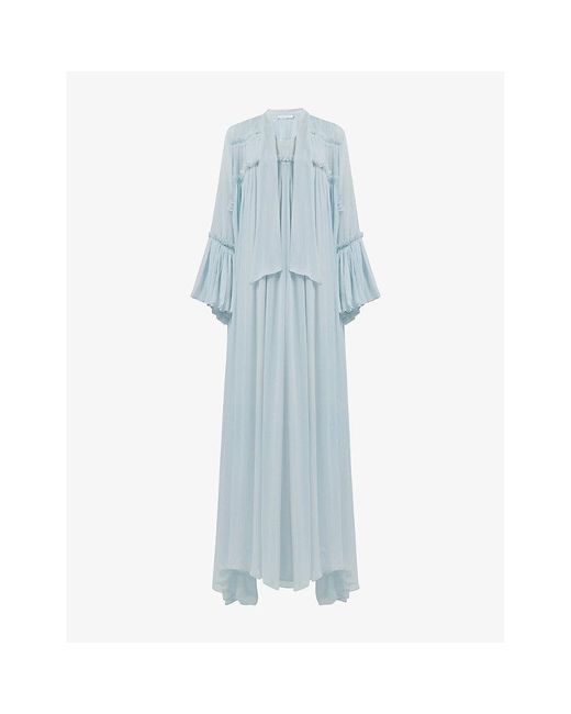 Babyhug Viscose Woven Full Sleeves Frill Detailed Frock With Polka Dots Print Headband & Sling Bag - Blue
