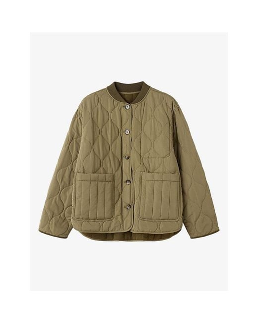 Whistles Green Reversible Quilted Woven Coat