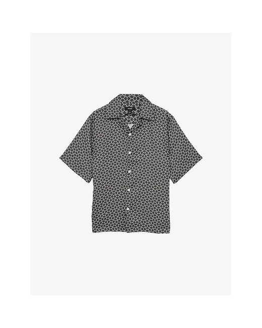 Reiss Gray Barella Geometric-Pattern Woven Shirt for men