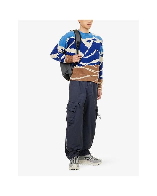 Moncler Blue Graphic Crew Neck Knitted Wool Jumper for men