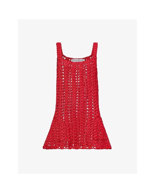 J.W. Anderson Red Crochet Cut-out Knitted Mini Dress