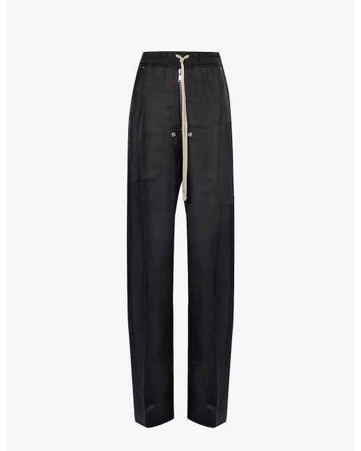 Rick Owens Black Drawstring-waist Wide-leg High-rise Silk-blend Trousers