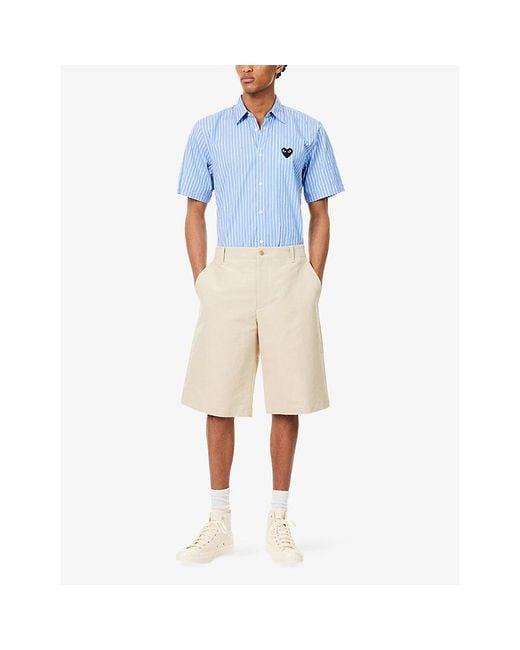COMME DES GARÇONS PLAY Blue Striped Embroidered-Logo Cotton Shirt for men