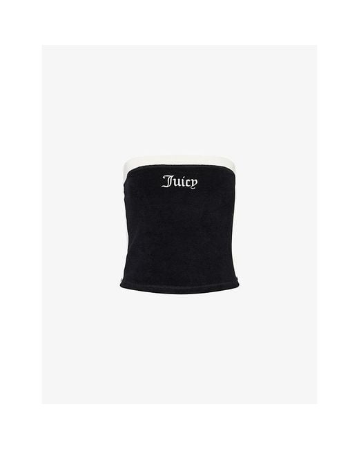 Juicy Couture Black Appliqué-Logo Bandeau Cotton-Terry Top