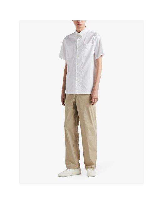 Prada White Logo-embellished Oversized-fit Stretch-cotton Shirt X for men