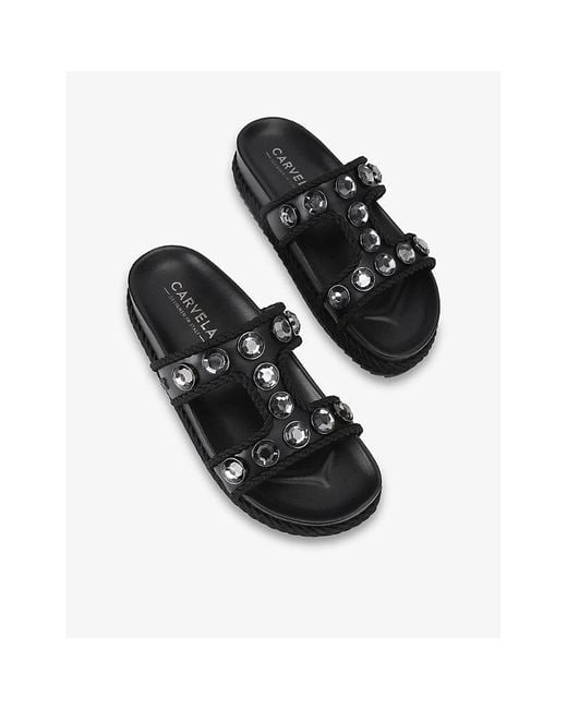 Carvela Kurt Geiger Black Sorella Crystal-Embellished Faux-Leather Sandals