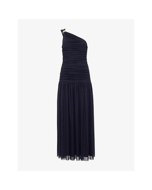 Phase Eight Blue Melina Ruched One-Shoulder Stretch-Woven Maxi Dress