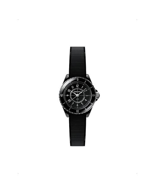 Chanel Black J12 Ceramic And Rubber Strap Quartz Watch 28Mm for men