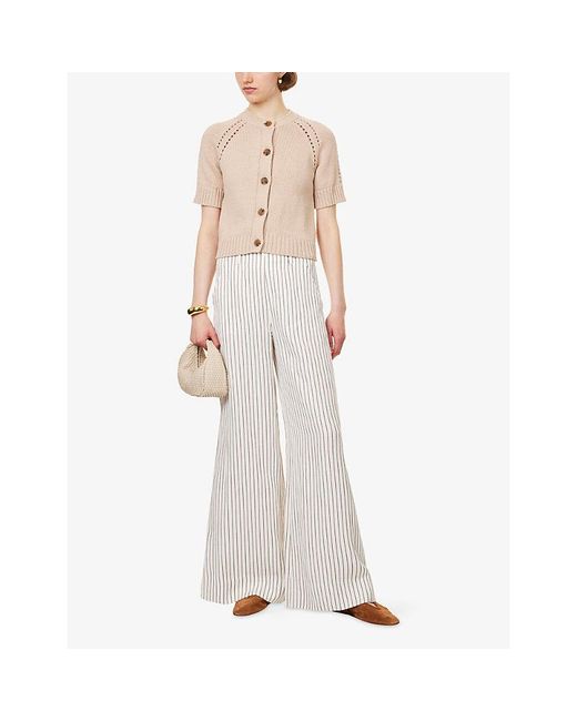 ME+EM Natural Short-Sleeve Chunky-Button Knitted Cotton Cardigan