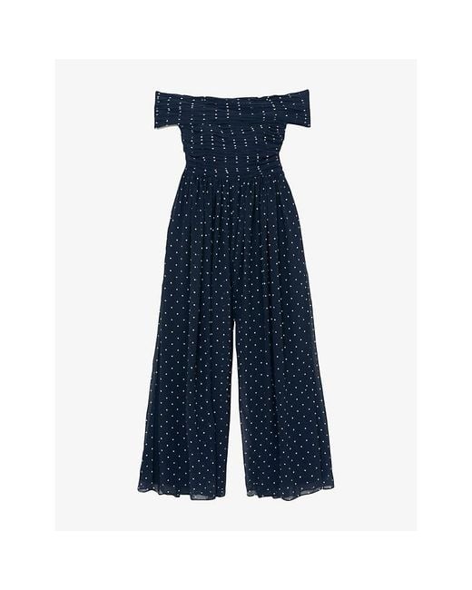 Reiss Blue Margo Polka-Dot Woven Jumpsuit