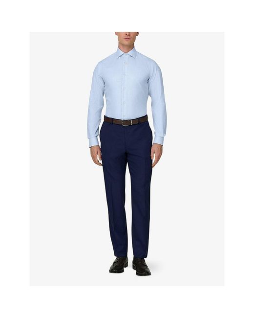 Boggi Blue Slim-Fit Striped Cotton-Twill Shirt for men