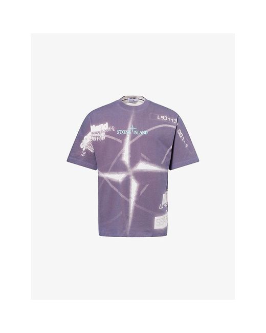 Stone Island Graphic-Print Crewneck Cotton T-Shirt in Purple for