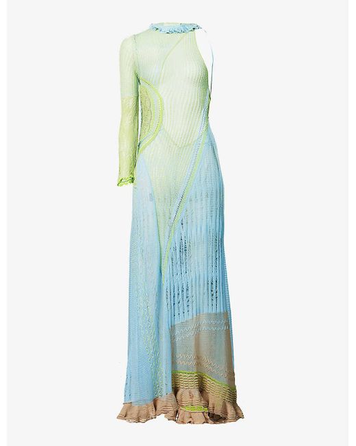 Roberta Einer Blue Bianca One-sleeve Knitted Maxi Dress