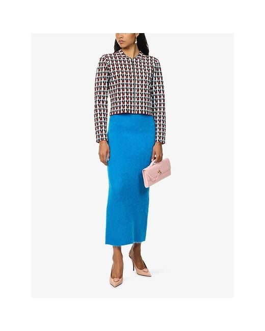 Zankov Blue Delphine Side-Split Wool-Blend Maxi Skirt