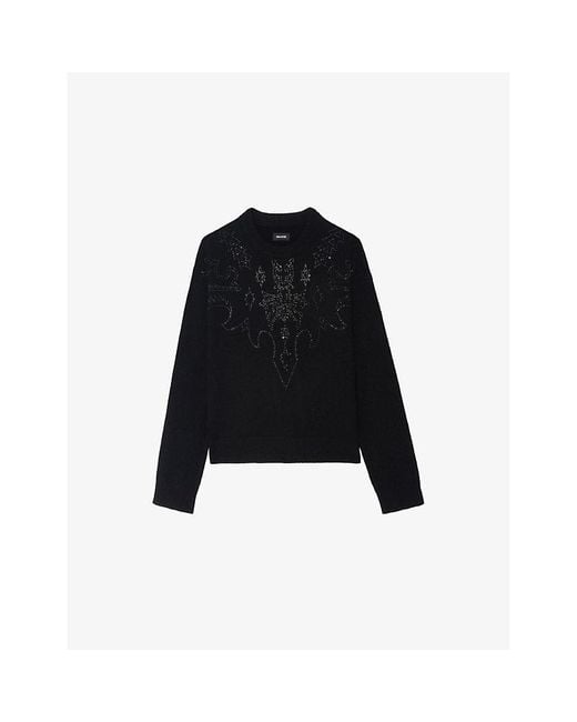 Zadig & Voltaire Black Markuz Rhinestone-Embellished Cashmere Jumper