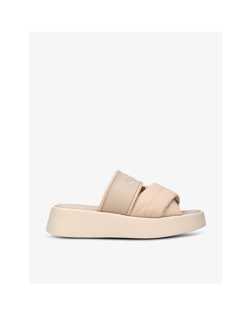 Chloé Natural Mila Logo-embellished Woven And Leather Wedge Sandals