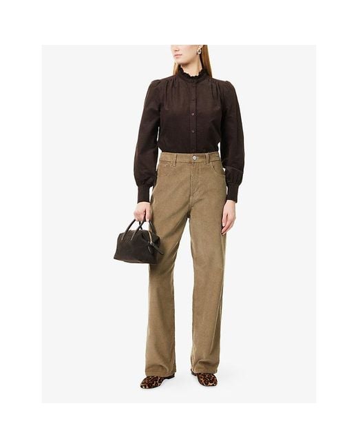 ME+EM Brown Super Soft Micro Corduroy Blouse