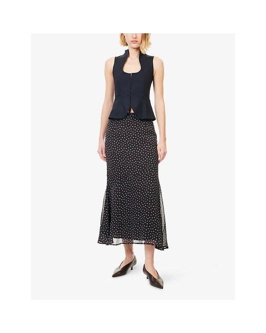 Amy Lynn Black Chiffon Polkadot Asym Maxi Skirt