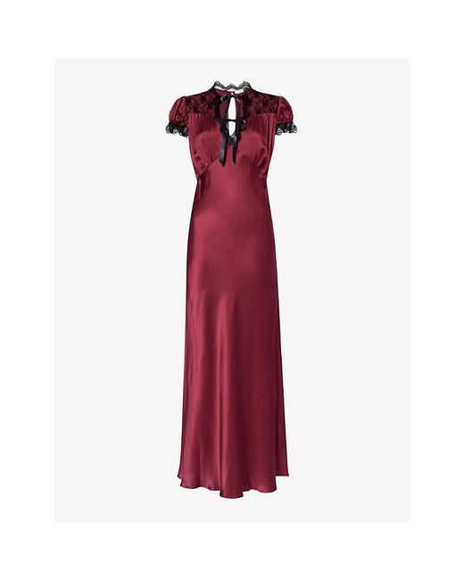Rodarte Red Lace-trim Fla-hem Silk Maxi Dress