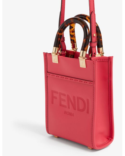 Fendi Sunshine Shopper Mini Patent Leather Canvas Crossbody