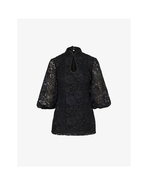 Huishan Zhang Black Chao Floral-embroidered Lace Top