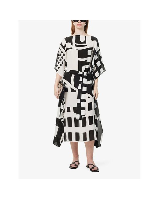 Max Mara White Rossana Geometric-pattern Silk Maxi Dress