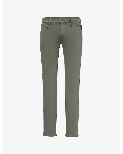 Replay Green Anbass Xlite Straight-leg Slim-fit Stretch-denim Blend Jeans for men