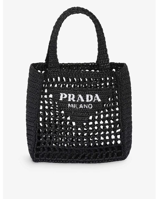 Prada Black Small Logo-embroidered Crochet Tote Bag