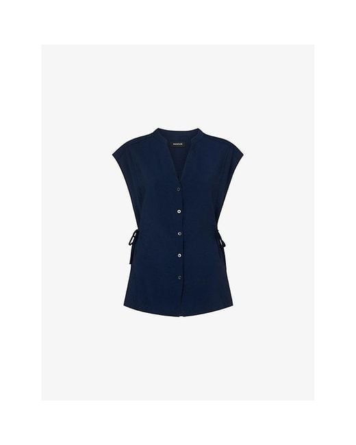Whistles Blue Side-Tie Button-Down Woven Shirt