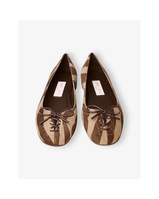 Jimmy Choo Brown Scarlett Ballerina Zebra-Print Leather Flats