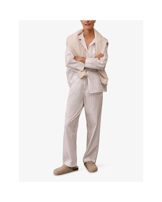 The White Company White Striped Regular-Fit Cotton-Sateen Pyjama Set