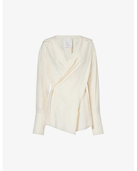 Givenchy White V-neck Notch-lapel Silk Blouse