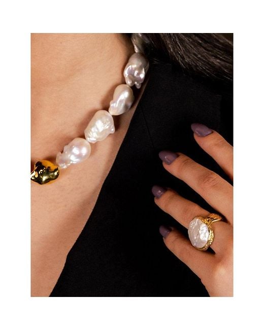 La Maison Du Couturier Metallic Ece London The Aphrodite Baroque 22Ct Vermeil Zircon And Pearl Ring
