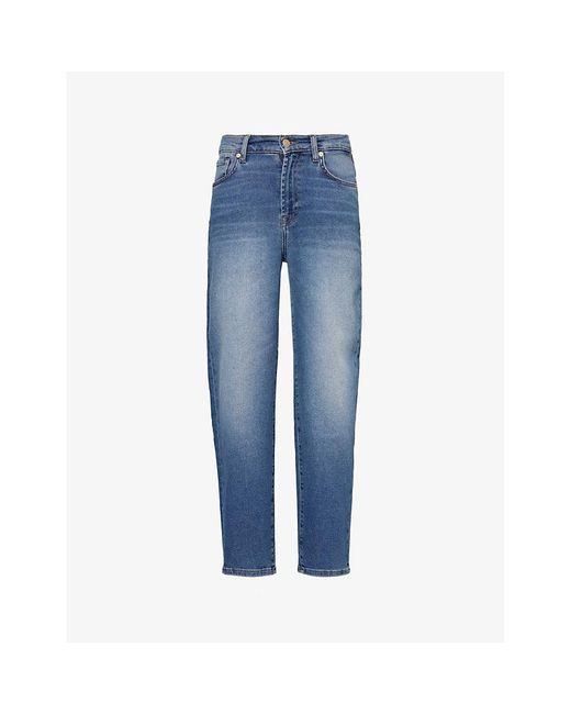7 For All Mankind Blue Malia Mid-rise Tapered-leg Denim-blend Jeans