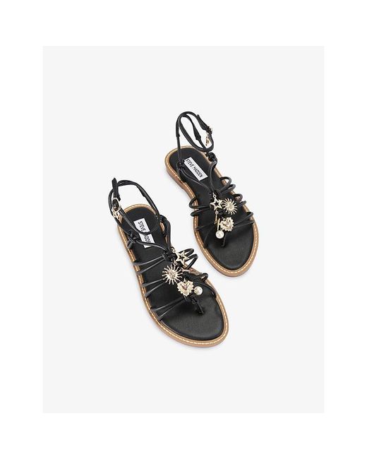 Steve Madden Black La Charmer Faux-Leather Sandals