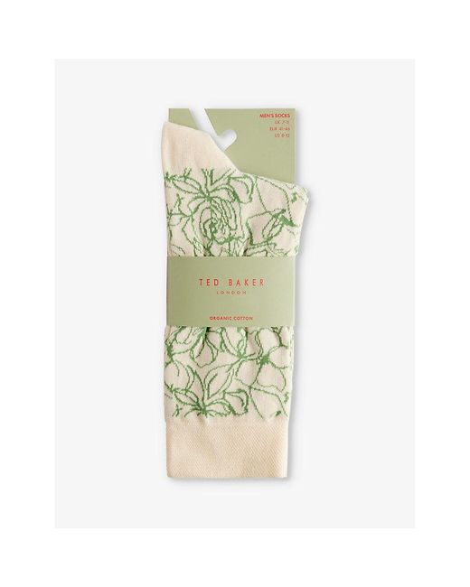 Ted Baker Green Sokktwl Floral-pattern Stretch-knit Socks for men