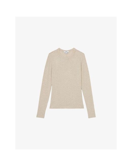 Reiss Natural Arabelle Crewneck Long-Sleeve Stretch-Jersey Top