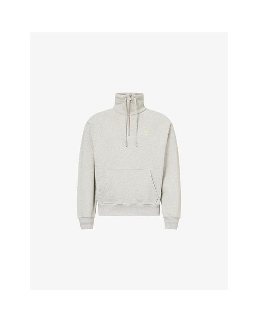 AMI White Ami De Coeur Embroidered Half-Zip Cotton-Jersey Sweatshirt for men