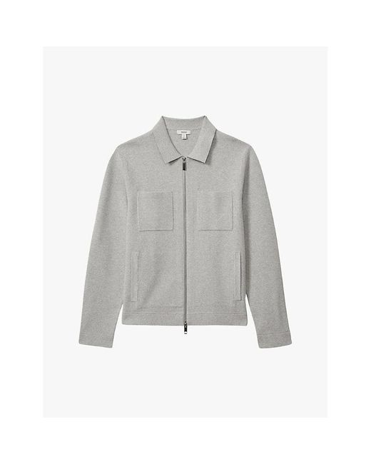 Reiss Gray Soft Melan Rivers Regular-Fit Zip-Up Knitted Cardigan for men