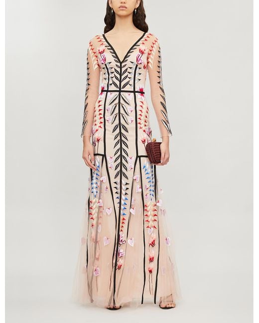 Temperley London Multicolor Rosy Embroidered Tulle Maxi Dress