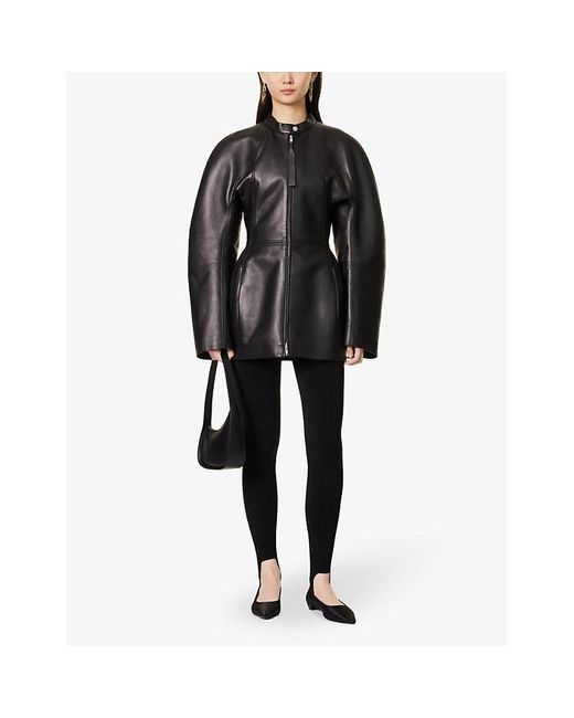 Jil Sander Black Cinched-waist Zipped-pocket Leather Jacket