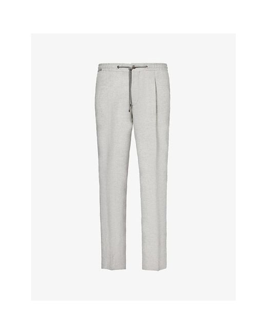 Corneliani Gray Drawstring-waist Tapered-leg Linen Trousers for men